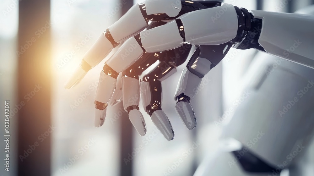Aufkleber close-up of a robotic hand showcasing advanced technology and design, symbolizing innovation and the