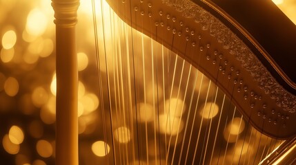 A harp bathed in blue neon light, waiting for an artist