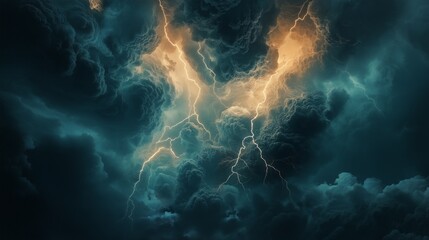 Obraz premium background with dark, moody colors and intense lightning, capturing the intensity of a thunderstorm
