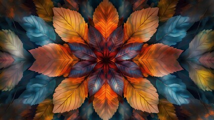 background featuring a kaleidoscopic pattern of leaves from different seasons