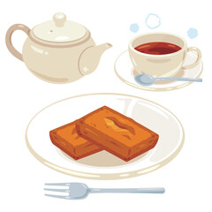 皿に盛られたフィナンシェと紅茶セット