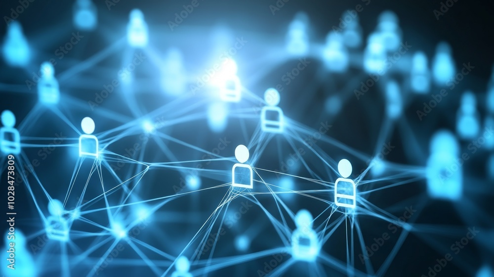 Aufkleber abstract digital network connection with glowing avatars representing social interaction and connect