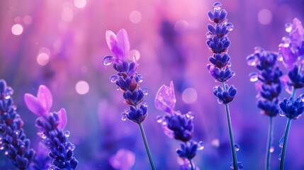 Aromatic fresh lavender buds and essential oil drops