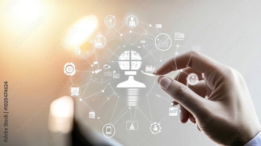 Poster a hand interacting with a digital interface, showcasing modern technology and connectivity concepts 