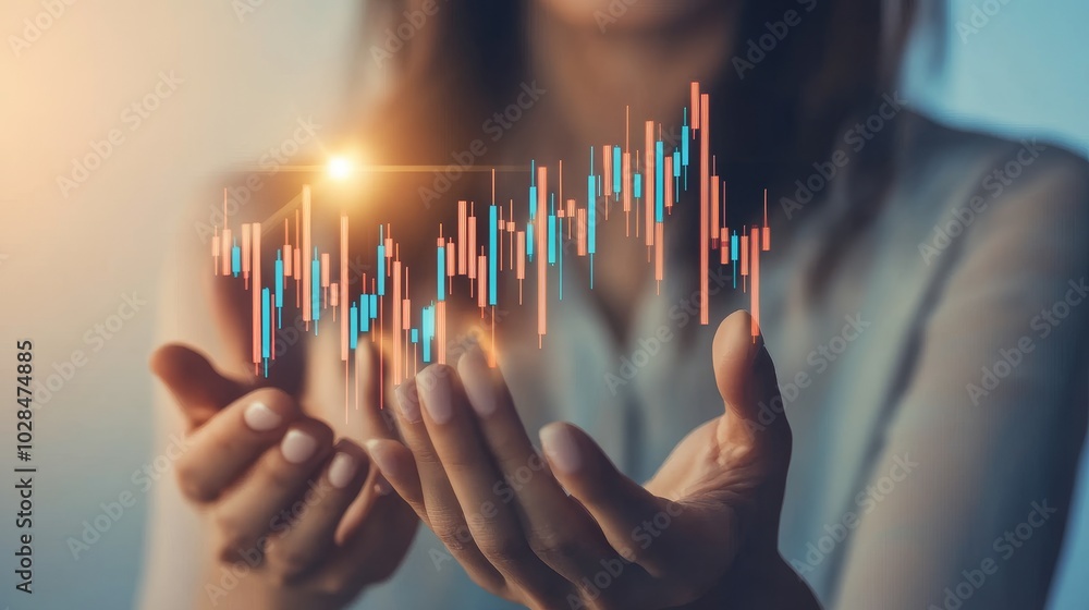 Poster a person holds a glowing graph symbolizing financial growth and data analysis in a modern business e