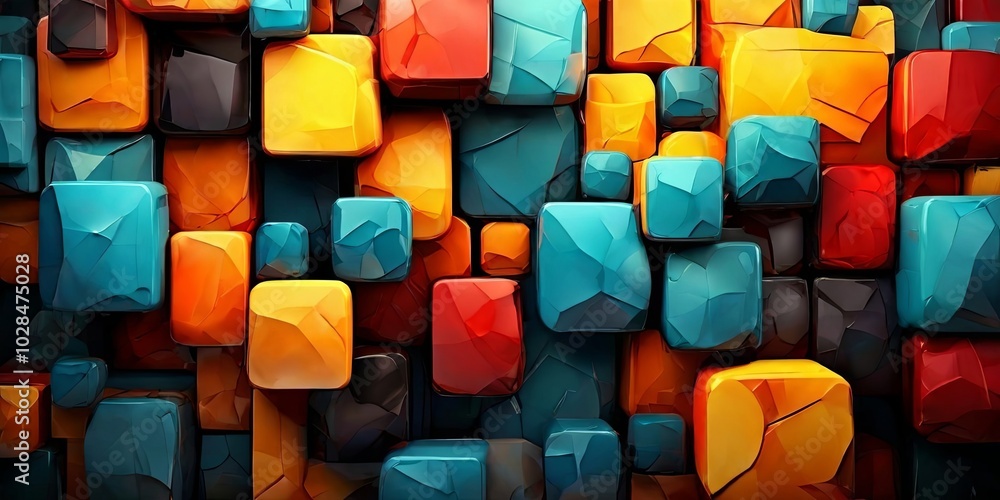 Poster a colorful wall of blocks with a blue square in the middle