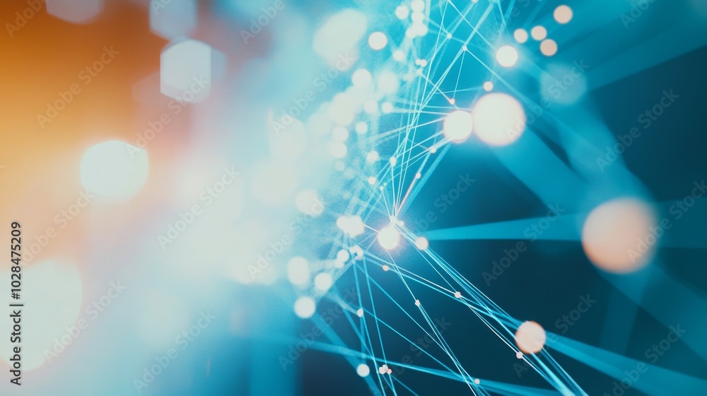Poster abstract digital network connections with glowing dots and lines, representing technology and innova