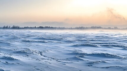 Obraz premium 30. A vast expanse of ice and snow under a pale winter sky, with no tracks