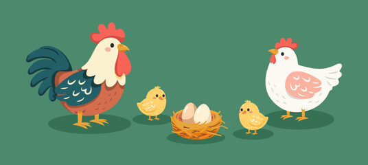 Family of Chickens Vector Illustration