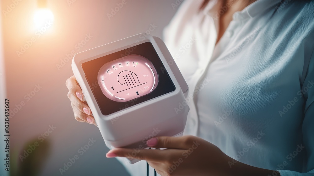Aufkleber a close-up of a person holding a modern device displaying data, symbolizing technology and innovatio