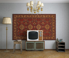 Retro living room, and vintage TV,