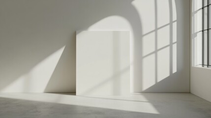 Fototapeta premium Abstract poster mockup on a white concrete wall with soft shadows and light reflections