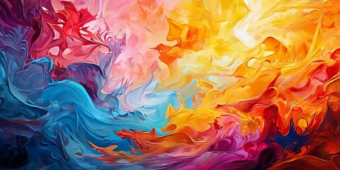 A colorful painting with a lot of different colors and shapes