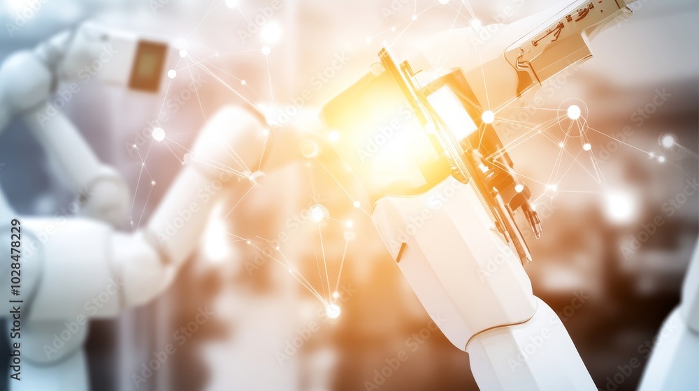 Aufkleber futuristic robots collaborating in a high-tech environment, showcasing advanced technology and innov