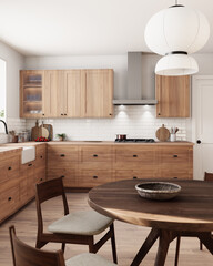 A Modern Minimalist Kitchen design featuring beautiful Wooden Accents to enhance aesthetics