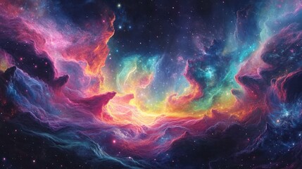 A Cosmic Nebula with Wavy Clouds and Stars