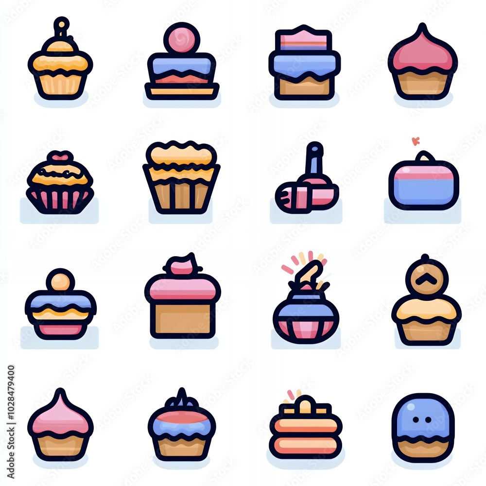 Canvas Prints A set of 16 colorful cake and cupcake icons.