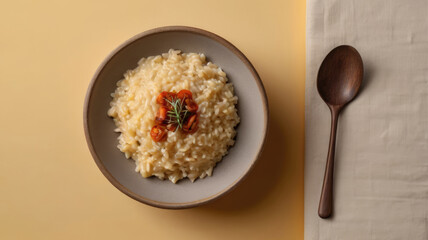 Close-up of creamy Italian Risotto rice dish for creative food styling and presentation