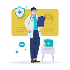 Doctor with patient medical report vector illustration