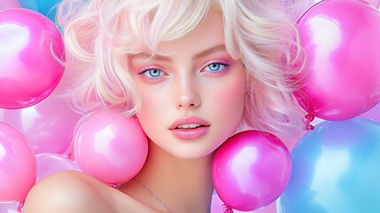 Obraz premium woman with balloons,generated ai