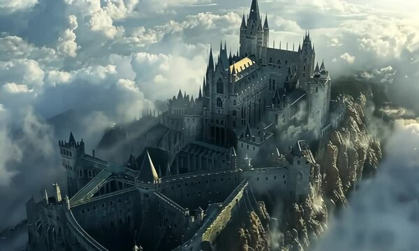 A castle is shown in the sky with clouds Video