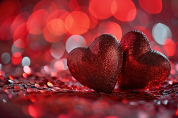 red hearts on a red background