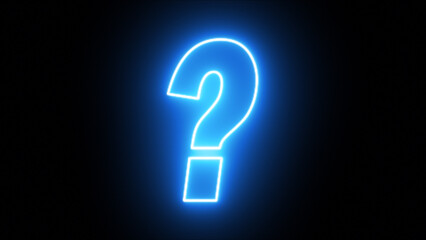Neon glowing blue question mark icon animation in black background