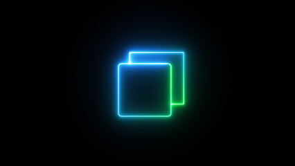 Neon copy icon color glowing picture , Copy file sign neon icon on black background.
