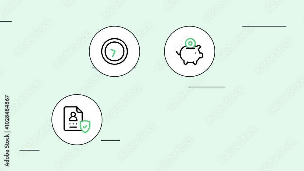 Poster business in out animated flat icons set. business in out animated flat design icons set with alpha c