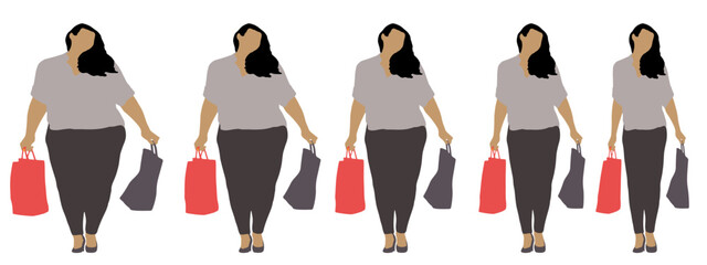 Conceptual fat overweight obese female vs slim fit healthy body after weight loss or diet on white background banner. A  fitness, nutrition or obesity, health shape illustration vector as silhouettes