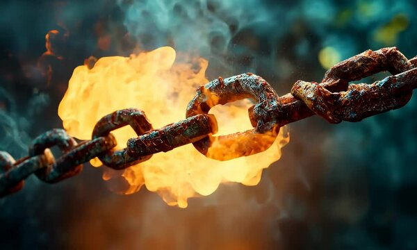 A chain is shown with a lot of fire and smoke surrounding it Video