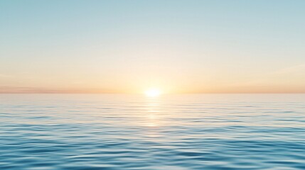 Obraz premium Golden sunset over a calm sea, clear weather, warm glow on the horizon
