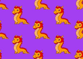 Chinese new year. Seamless pattern with dragons on a purple background. Happy new year. 2025. Traditional Chinese character. Asian mythological dragons.