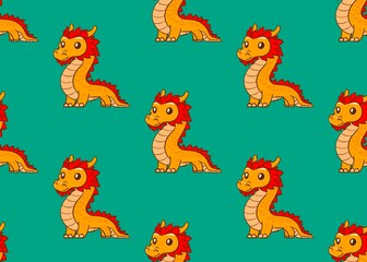 Chinese new year. Seamless pattern with dragons on a green background. Happy new year. 2025. Traditional Chinese character. Asian mythological dragons. 