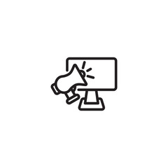 A megaphone broadcasting a message from a computer screen. A megaphone emanating from a computer, symbolizing online messaging or digital alerts. Editable icon.