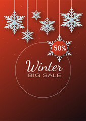 New Year's poster red with blue snowflakes 50%