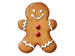 Gingerbread Man Cookie with Icing Decoration on Transparent Background
