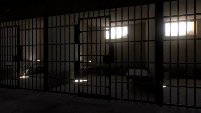 Sunlight glides over a stark prison cell, showing the passage of time from morning to night. Inside: only a cot, table, and bucket in a strict, high-security prison.