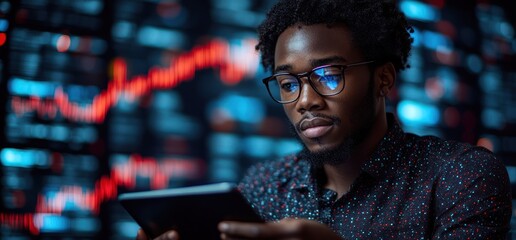 Focused Man Working on Tablet
