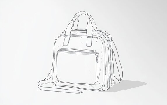 recommend clip art: A contemporary line art depiction of a school bag, created as a minimalist vector illustration, focusing on the essential features 