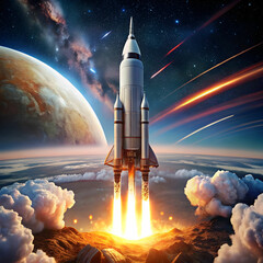 Naklejka premium view of futuristic space rocket