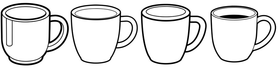 line art vector illustration collection of coffee mug . isolate on a white background. SVG and PNG
