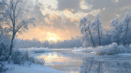 Fototapeta premium 145. A tranquil winter landscape with frosty trees and a bright sky