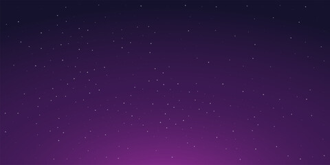 Starry night sky with glowing stars background. Space seamless backdrop. Dark purple galaxy pattern. Abstract serene mesmerizing universe vector illustration.