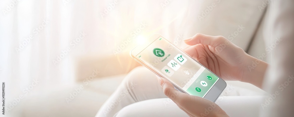 Poster a person using a smartphone with a messaging app interface, showcasing modern technology and communi
