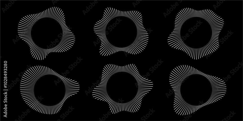 Poster circular sound waves. abstract circular lines pattern. music audio bursts. ring of thin rays with wa