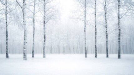 Obraz premium Snowflakes gently falling in a quiet forest, winter weather, serene and peaceful