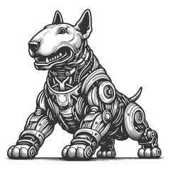 Obraz premium robotic dog featuring intricate mechanical elements, gears, and circuits in a futuristic design sketch engraving generative ai raster illustration. Scratch board imitation. Black and white image.