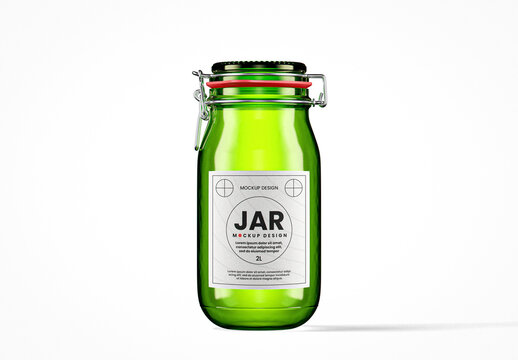 Round Green Glass Clip Top Jar Mockup