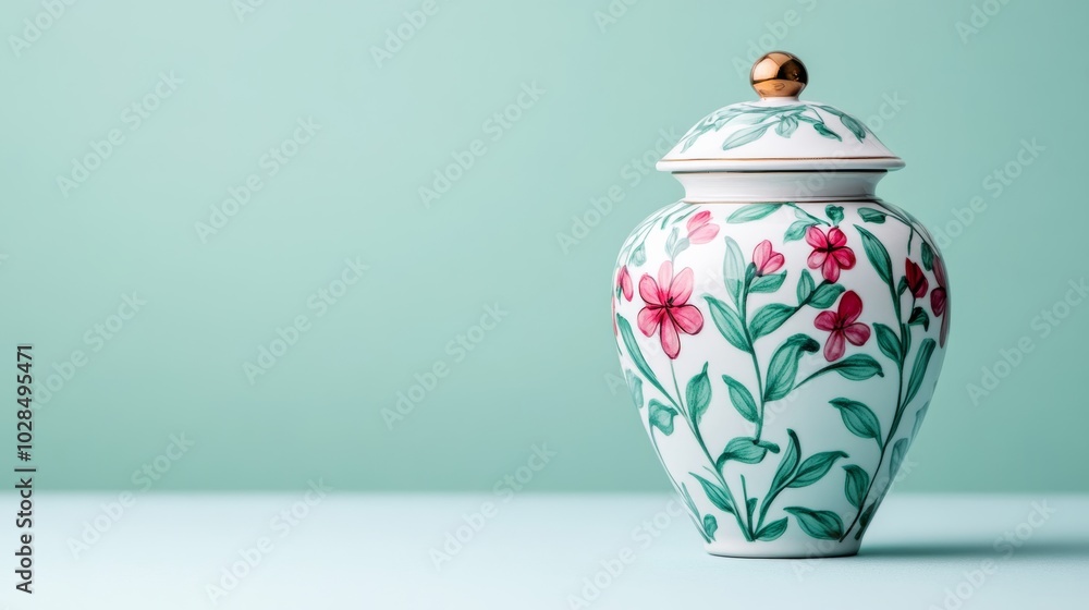 Aufkleber isolated cremation urn with delicate floral patterns, set against a soft gradient background with sp